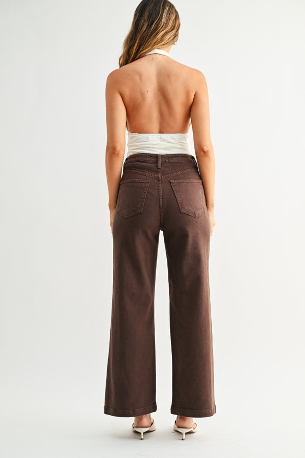 Stella Dark Brown Patch Pocket Wide Leg Jean