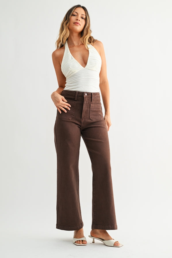 Stella Dark Brown Patch Pocket Wide Leg Jean