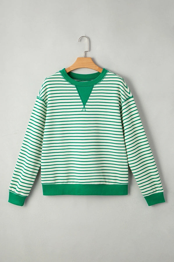 Mira Green Striped Long Sleeve Top
