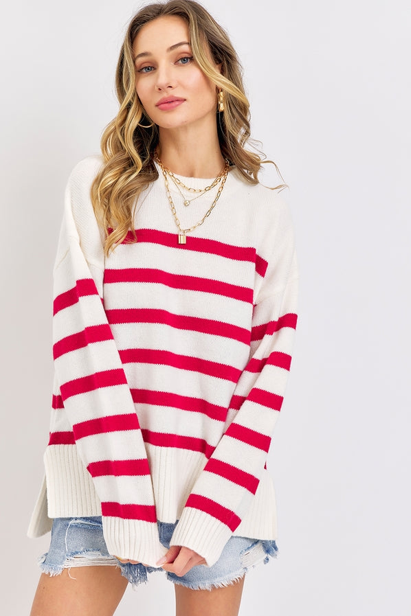 Rachel Pullover Striped Oversize Knit Sweater