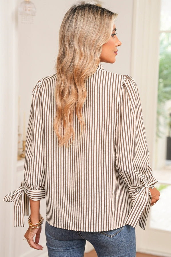 Ava Striped V-Neck Bow Sleeve Blouse