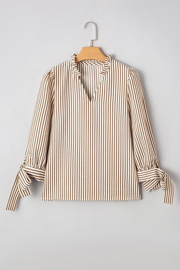 Ava Striped V-Neck Bow Sleeve Blouse