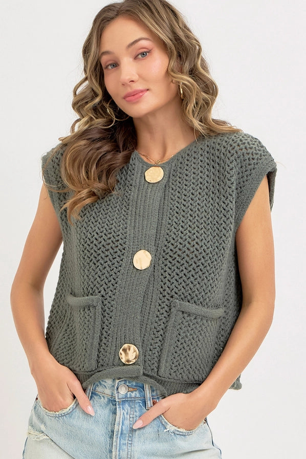 Violet Button Knit Sweater Top