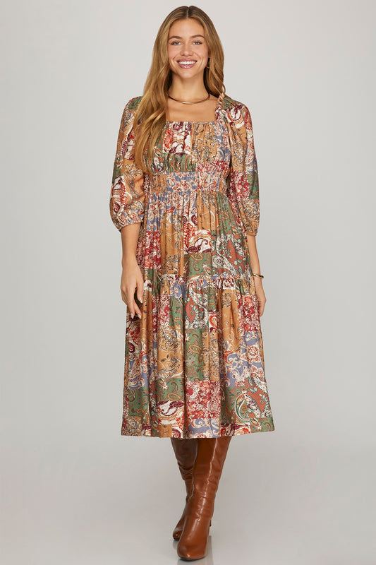 Wanda Woven Print Midi Dress **PRE-ORDER**