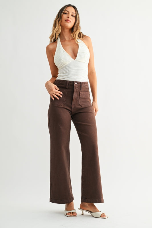 Stella Dark Brown Patch Pocket Wide Leg Jean