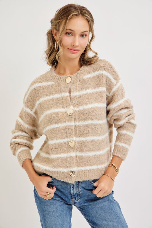 Bridget Striped Button Knit Sweater